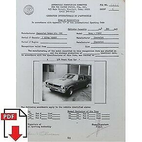 1972 Chevrolet Nova (11427) FIA homologation form PDF download